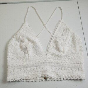 Fashion Nova Crop Top Cami Crochet Lace Racerback White Womens Size M